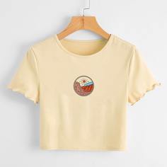 Волнистый край Графический Повседневный Футболки Shein