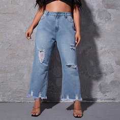 Разрезы Джинсы размер плюс Shein