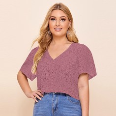 Короткая блузка размера плюс с v-образным воротником и далматинским принтом Shein