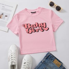 трикотажный буква Повседневный Футболка размера плюс Shein
