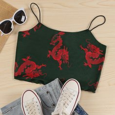 Короткий топ с принтом китайского дракона Shein