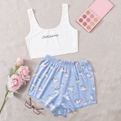 Мультяшный принт милый Пижама Shein