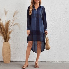 Пуговица Клетка Повседневный Платье Shein