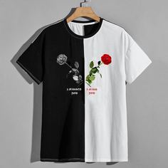 Цветочный Повседневный Мужские футболки Shein