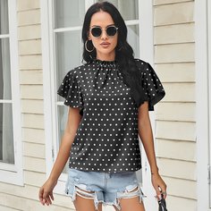 Топ в горошек с воротником-стойкой Shein