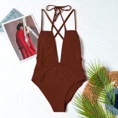 Сплошной купальник с глубоким воротником Shein