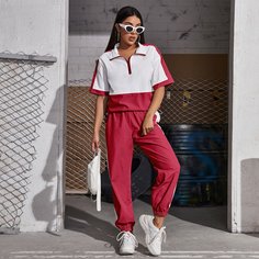 Контрастный топ с молнией и джоггеры Shein