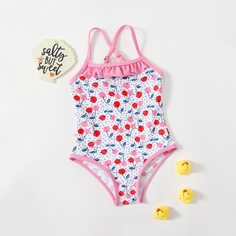 с оборками В горошек милый Купальники для девочек Shein