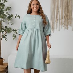 Пуговица Одноцветный Повседневный Платья размер плюс Shein