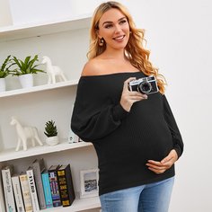 Трикотажная однотонная футболка для беременных с открытыми плечами Shein