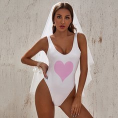 Слитный купальник с принтом сердечка Shein