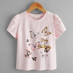 Топ с пышным рукавом и принтом бабочки для девочек Shein