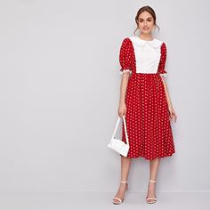 на молнии В горошек Элегантный Платье Shein