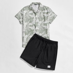 Мужская рубашка с тропическим принтом и шорты на кулиске Shein
