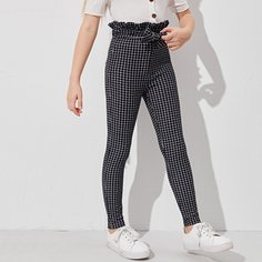 Пояс Клетчатый Повседневный Брюки для девочек Shein