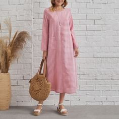 Платье в полоску с карманами Shein