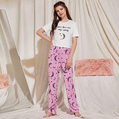 Принт космос милый Пижама Shein