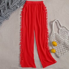 Шифоновые брюки с помпоном Shein