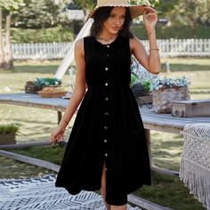 Платье на кулиске с пуговицами Shein