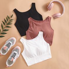 Одноцветный Спортивные бюстгальтеры Shein