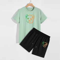 Мужские шорты и футболка с мультипликационным рисунком Shein