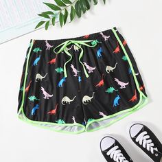 на кулиске Животный Спортивный Шорты размер плюс Shein