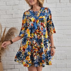 с бахромой Принт Бохо Платье Shein