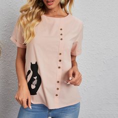 Пуговица Мультяшный принт Повседневный Блузы Shein