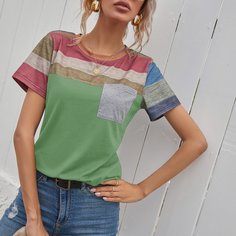 Футболка в полоску с карманом Shein