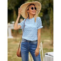 с оборками Одноцветный Бохо Блузы Shein