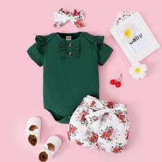 Боди с оборкой & шорты с поясом & повязка на голову для девочек Shein