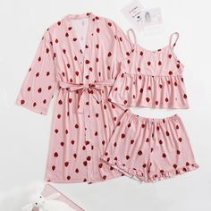 с поясом Фрукты и овощи милый Домашняя одежда для девочек Shein