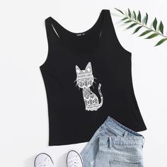 Мультяшный принт Повседневный Размера плюс жилет Shein