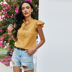 с оборками Одноцветный Бохо Блузы Shein