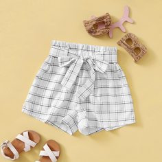 Пояс Клетчатый Повседневный Шорты для девочек Shein