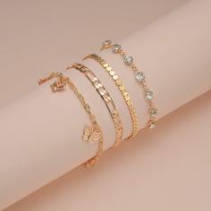 4шт ножной браслет со стразами Shein