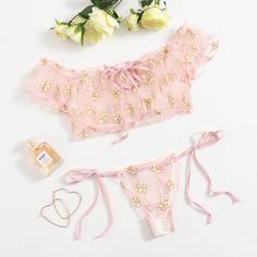 Комплект сетчатого нижнего белья с цветочным узором Shein