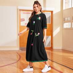 Контрастная отделка Цветочный Повседневный Платья размер плюс Shein