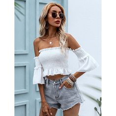 с оборками Одноцветный Бохо Женские топы Shein