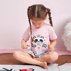 Пижама с оригинальным принтом для девочек Shein