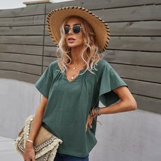 Одноцветный Повседневный Футболки Shein