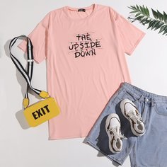 буква Повседневный Футболка размера плюс Shein