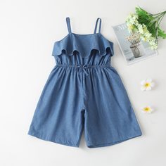 с бантом Одноцветный Повседневный Комбинезоны для девочек Shein