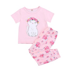 Цветочный принт милый Домашняя одежда для девочек Shein