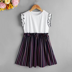 с бантом Полосатый Повседневный Платья для девочек Shein