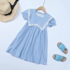 Ажурная вышивка Клетка Повседневный Платья для девочек Shein