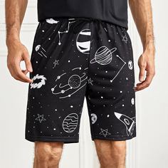 Мужские шорты для сна на кулиске с принтом галактики Shein