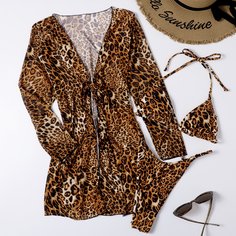 Купальник бикини с леопардовым принтом 3шт Shein
