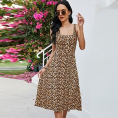 Открытая спина Леопардовый принт Бохо Платье Shein