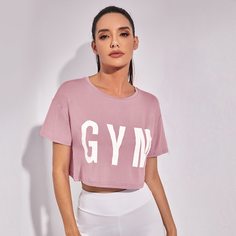 Короткая спортивная футболка с текстовым принтом Shein